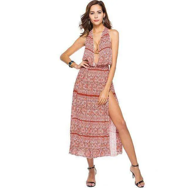 Lace Up Sexy Floral Midi Dress