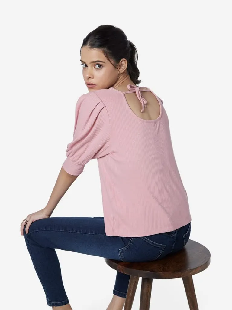 LOV Light Pink Ribbed Ramy Top