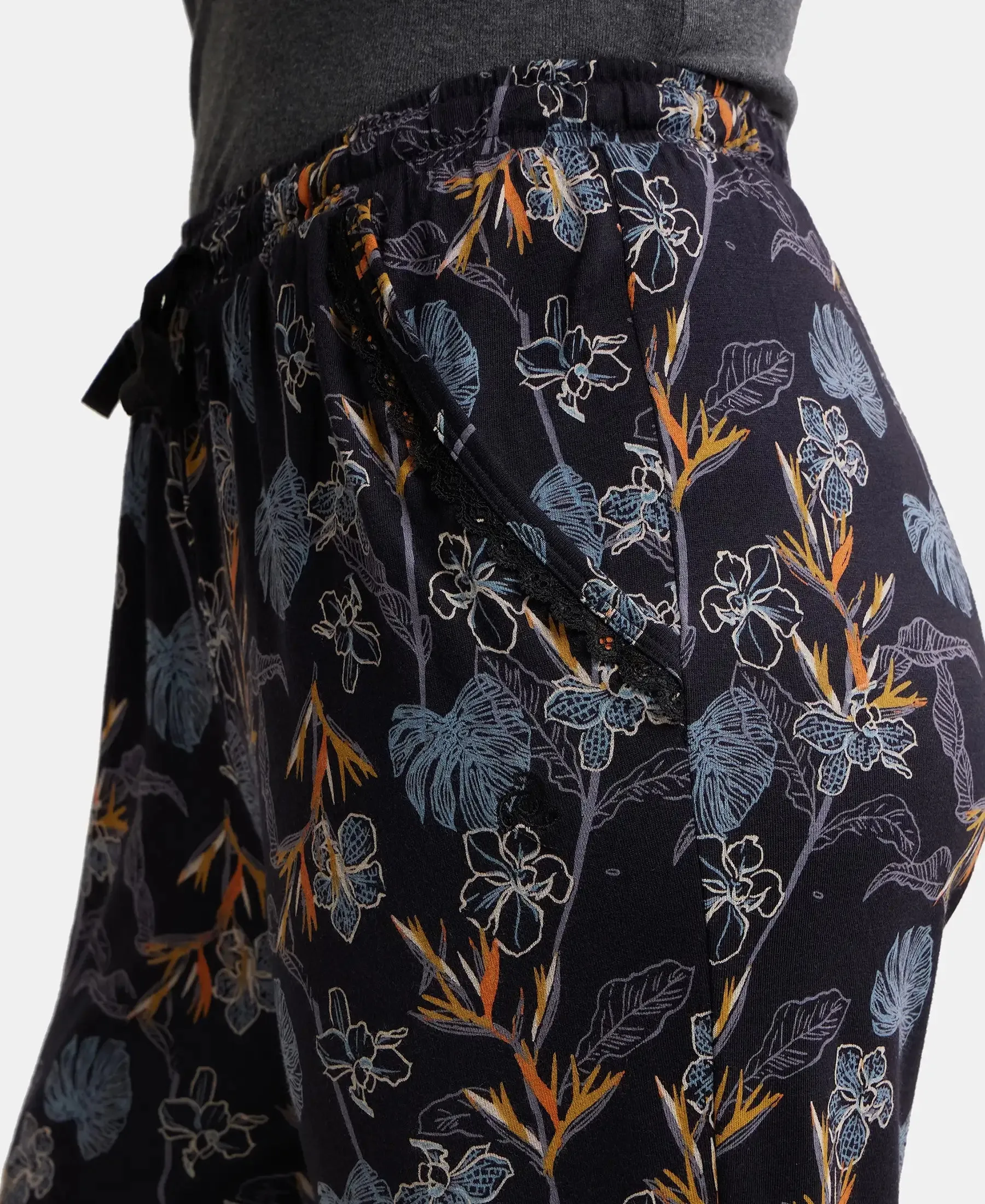Micro Modal Cotton Relaxed Fit Printed Pyjama with Side Pockets - Black Assorted Prints