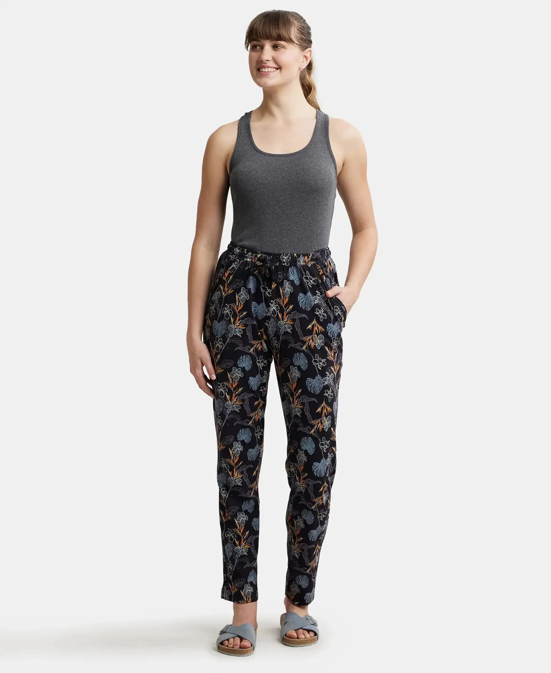 Micro Modal Cotton Relaxed Fit Printed Pyjama with Side Pockets - Black Assorted Prints