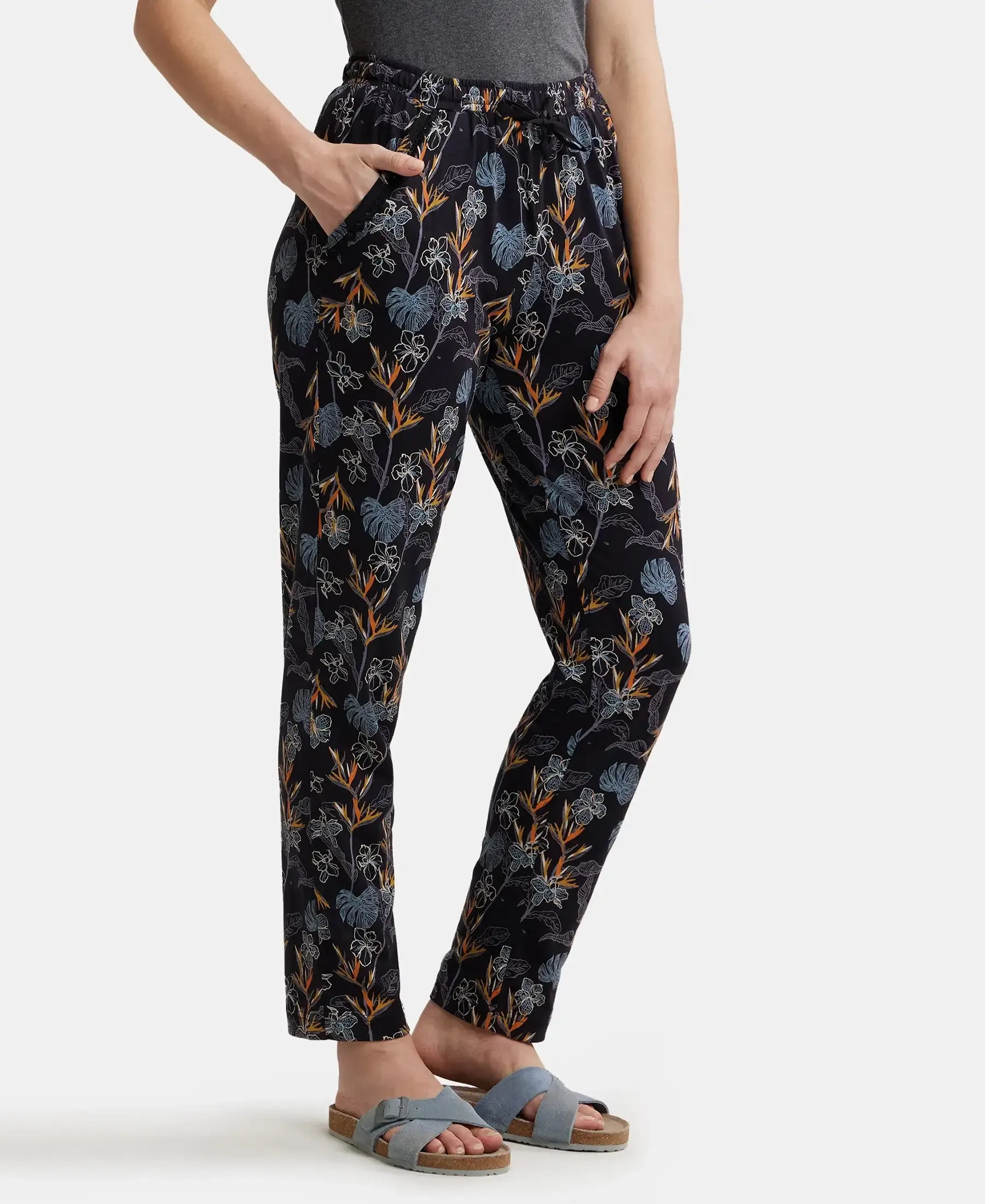 Micro Modal Cotton Relaxed Fit Printed Pyjama with Side Pockets - Black Assorted Prints