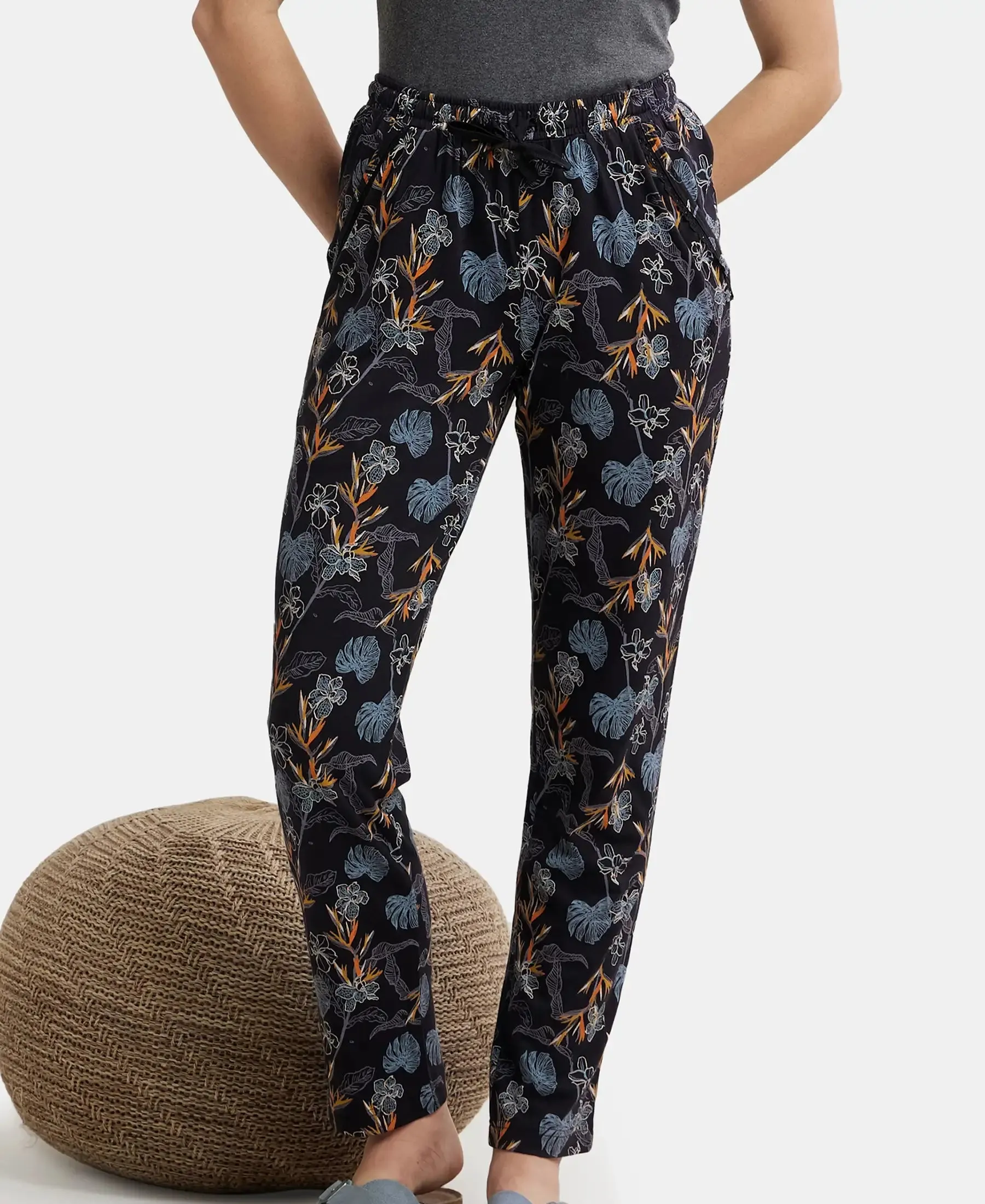 Micro Modal Cotton Relaxed Fit Printed Pyjama with Side Pockets - Black Assorted Prints