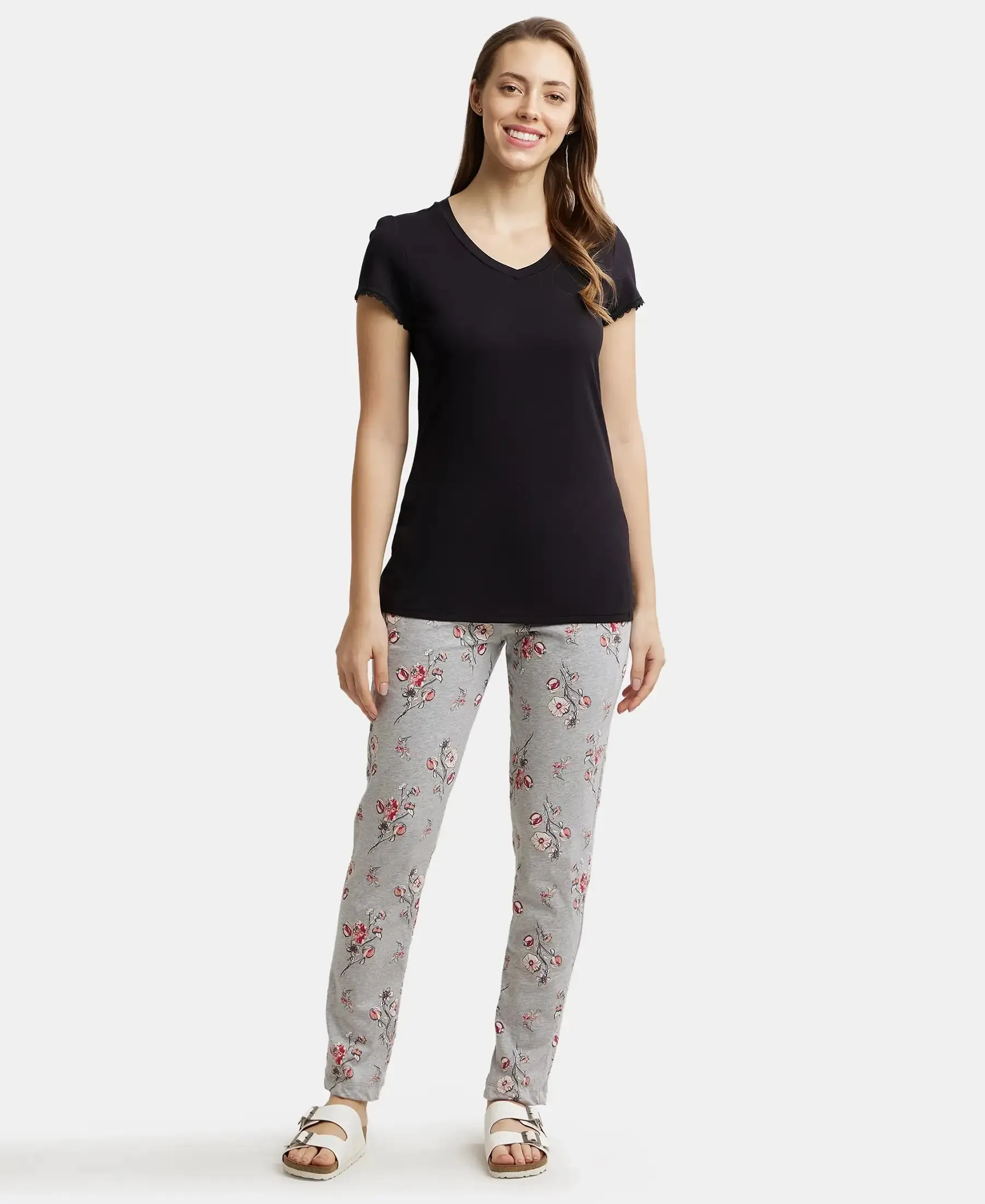 Micro Modal Cotton Relaxed Fit Solid V Neck Half Sleeve T-Shirt - Black