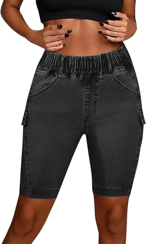 Outdoor Women's Stylish High Waisted Ruffled Vintage Denim Shorts