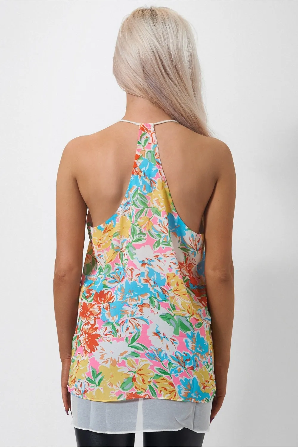 Oversized Racer Back Floral Chiffon Vest Top