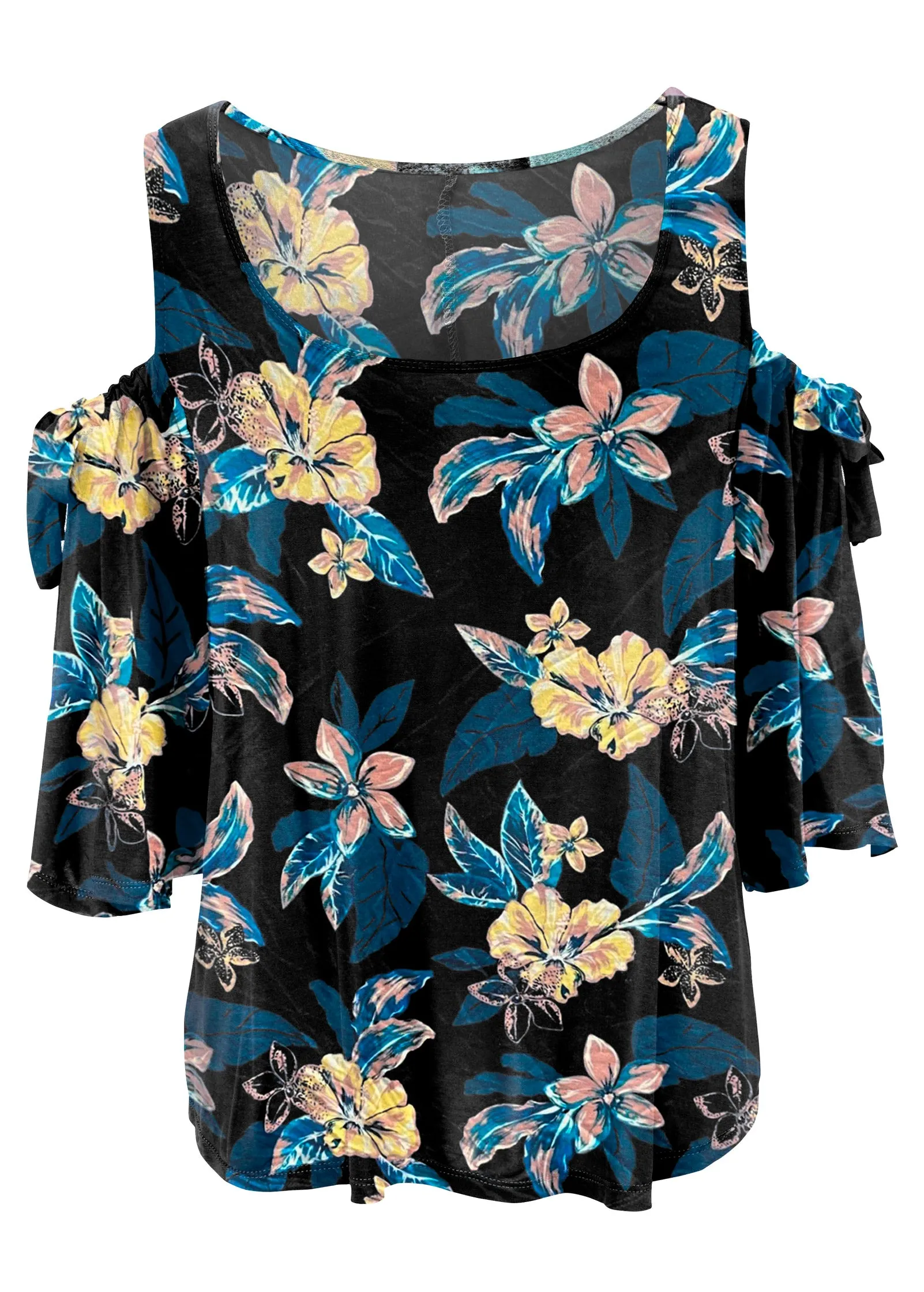 Printed Cold-Shoulder Top - Blue Multi