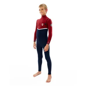 Rip Curl Junior Flash Bomb 4/3mm Zip Free Wetsuit - Navy/Red
