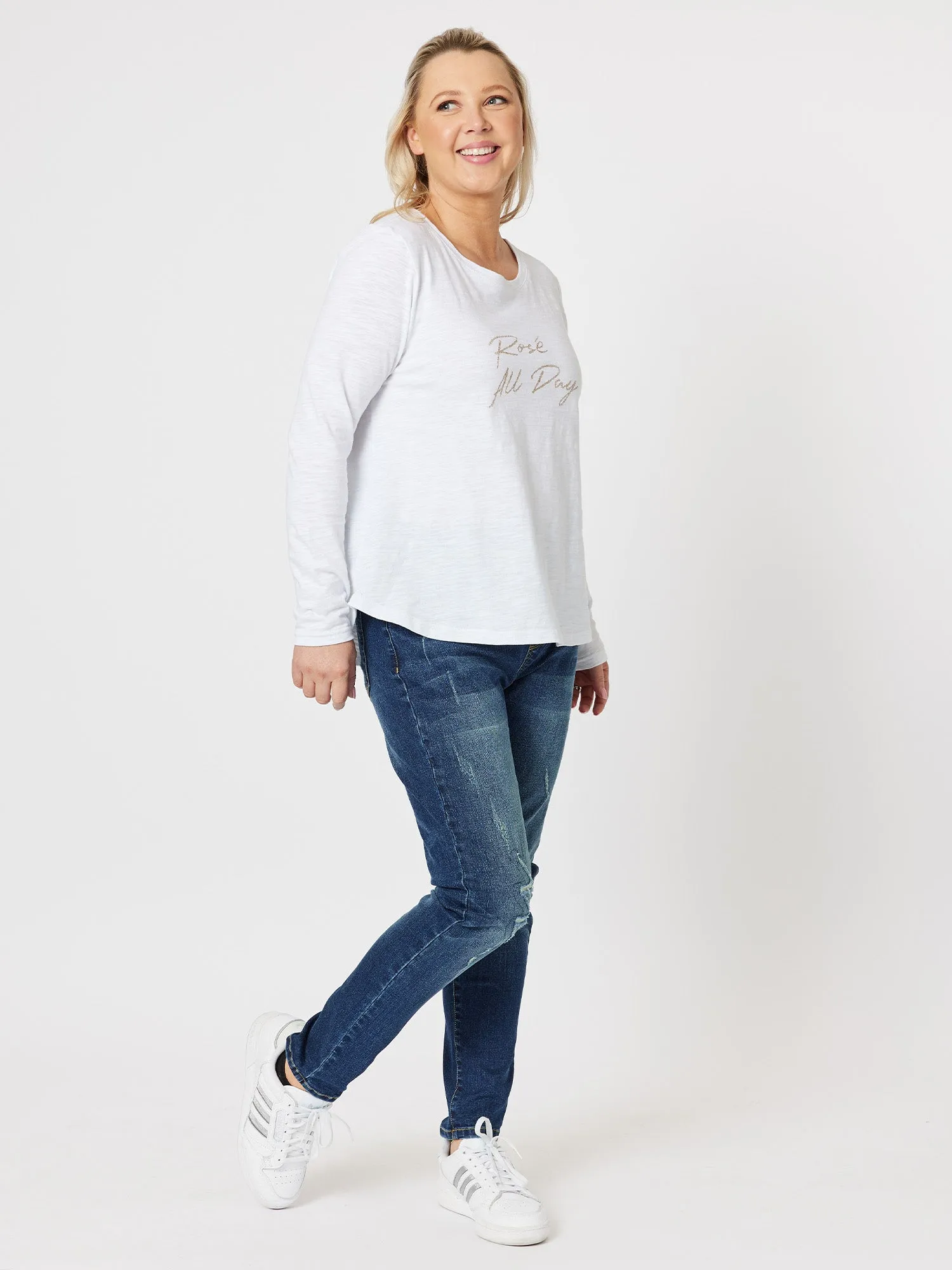 Rose All Day Long Sleeve Top - White