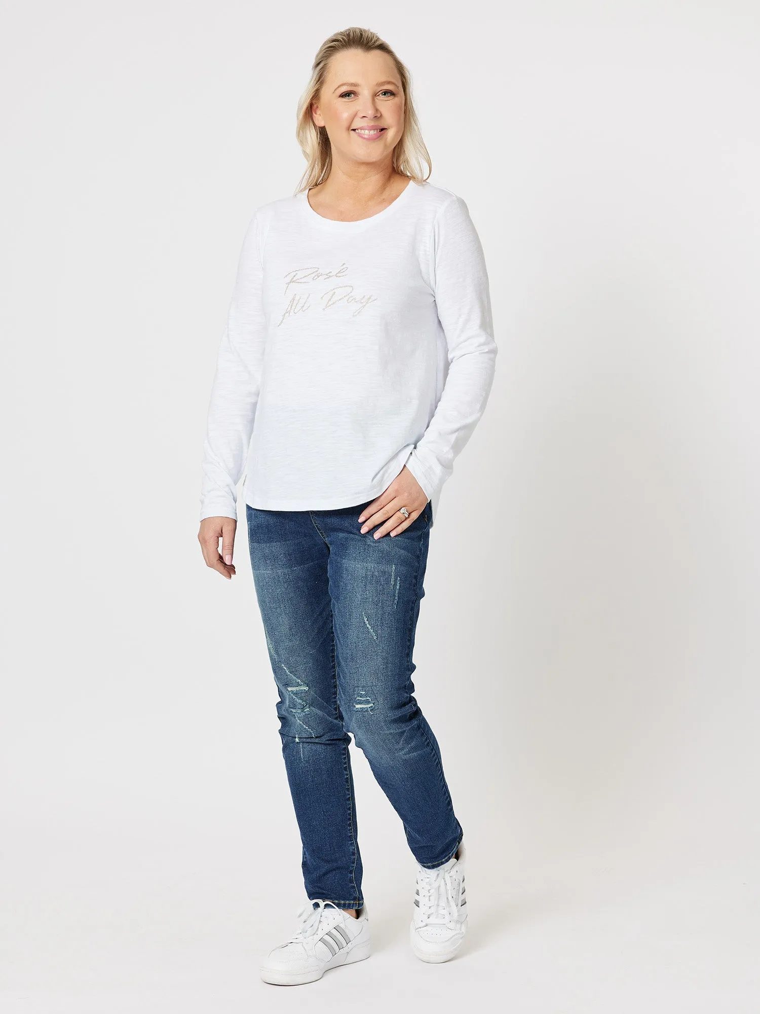 Rose All Day Long Sleeve Top - White