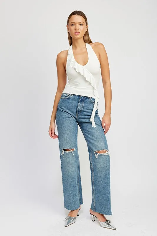 RUFFLED HALTER TOP *Online Only*