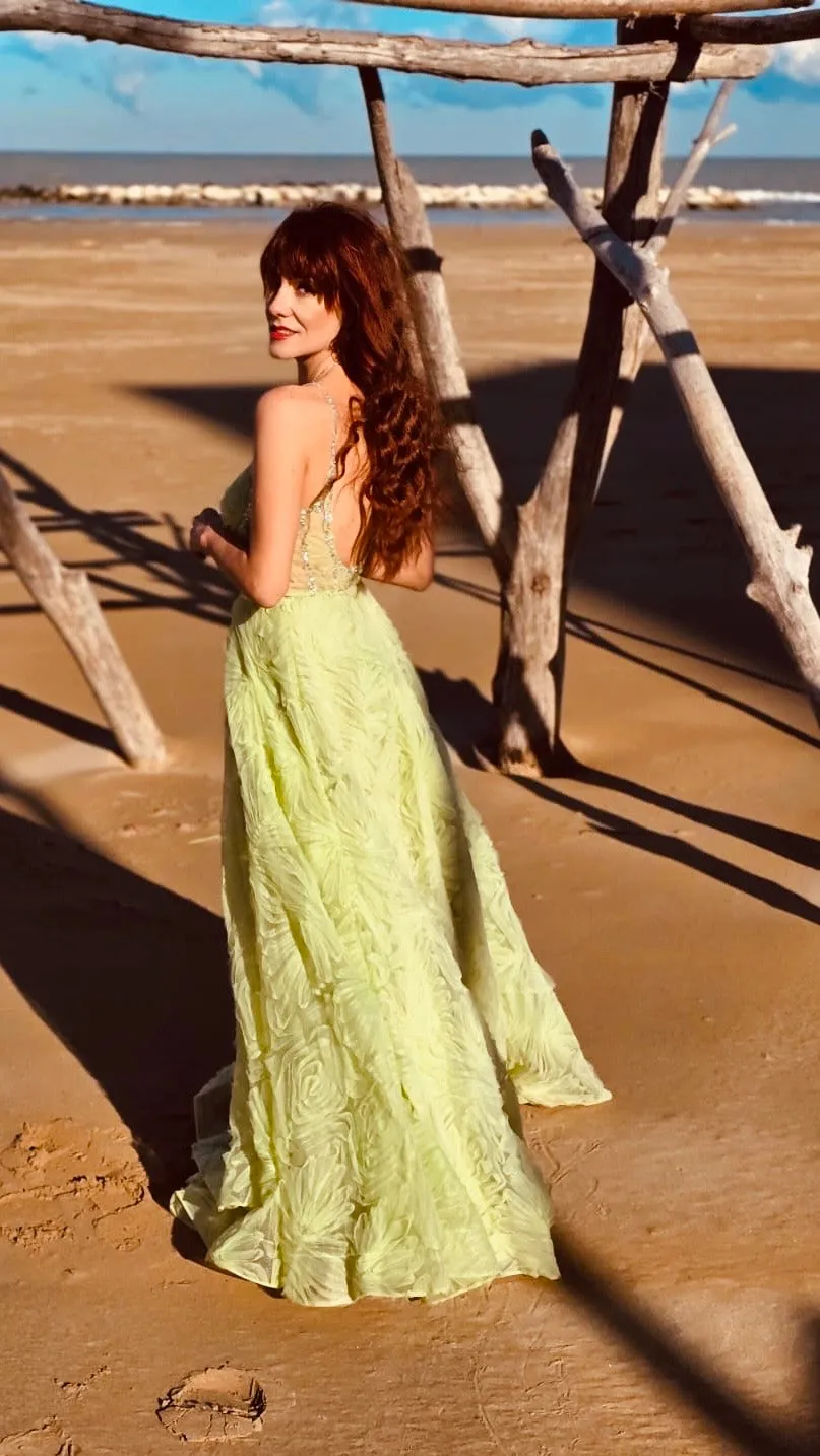 Sequin-trimmed Spaghetti Straps Backless Sweep Train Prom Dress