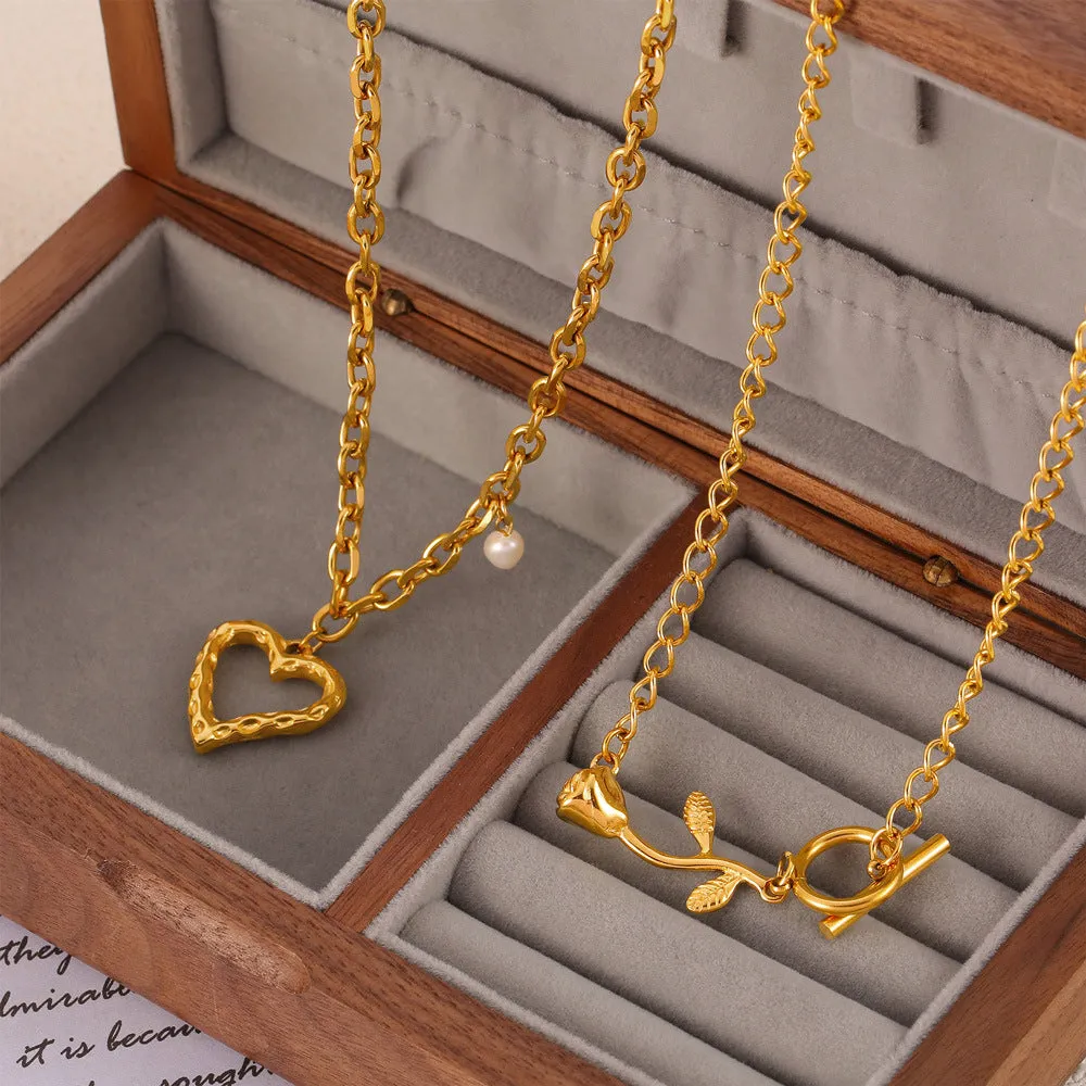Sweet Rose Love Pendant Necklace - Elegant Korean Design