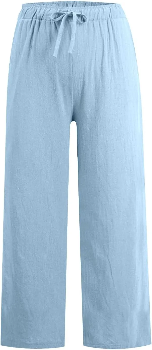 TARIENDY Women Summer Pants Casual Wide Leg High Waisted Trousers Loose Comfy Drawstring Lounge Palazzo Pant with Pockets