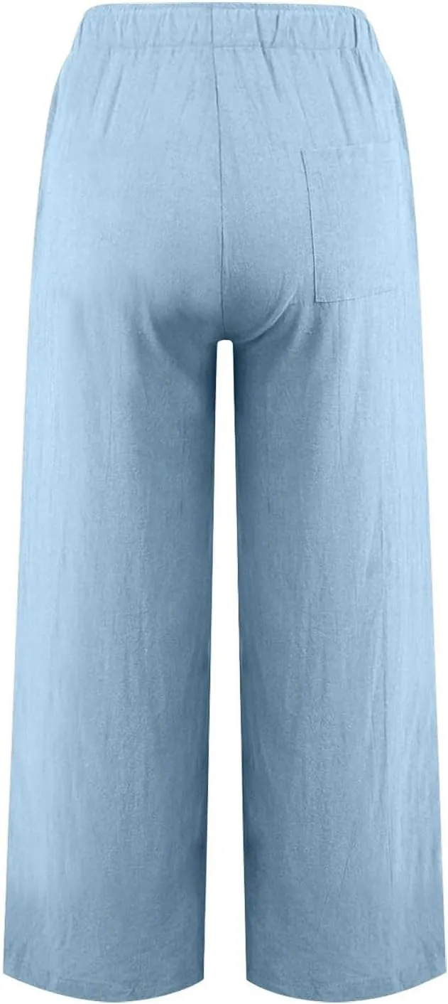 TARIENDY Women Summer Pants Casual Wide Leg High Waisted Trousers Loose Comfy Drawstring Lounge Palazzo Pant with Pockets