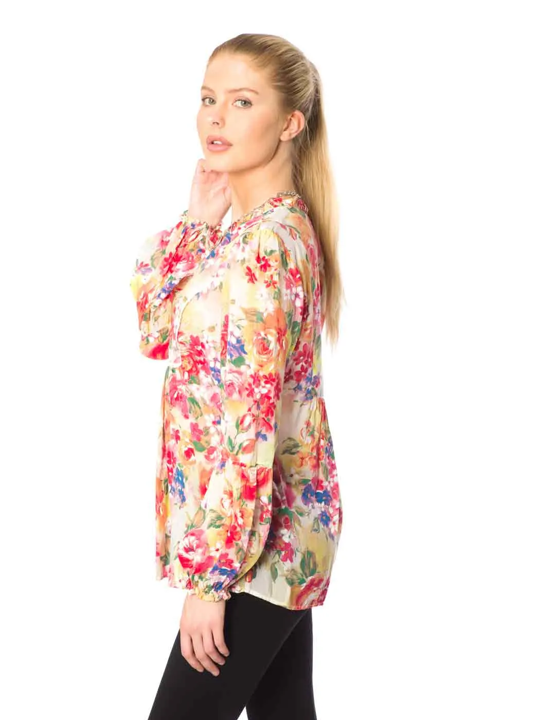 Tia "Antionette"  Blouse - Sueded CUPRO Bemberg Georgette Printed