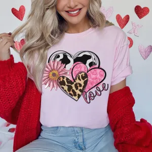 Valentine's Day Women's Comfort Colors T-Shirt, Gift for Her, Comfy Tee, Always Free Shipping, Western Hearts and Flowers Design