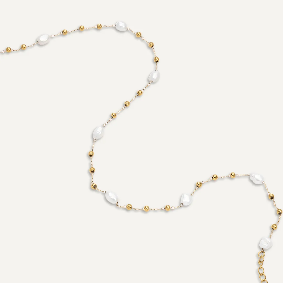 Vibes | Golden Harmony Beaded Pearl Necklace | 18K Gold-Plated