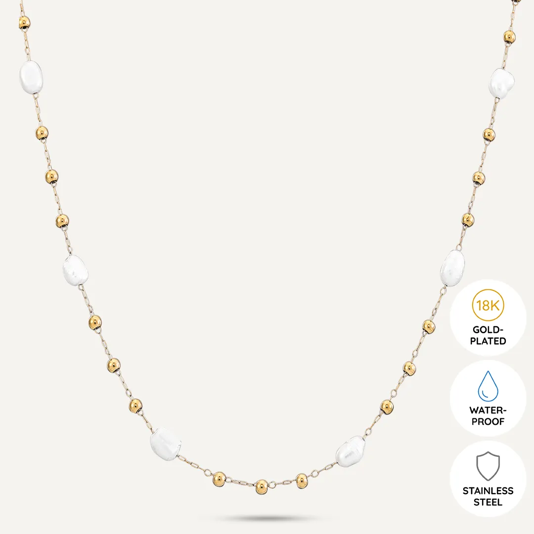 Vibes | Golden Harmony Beaded Pearl Necklace | 18K Gold-Plated