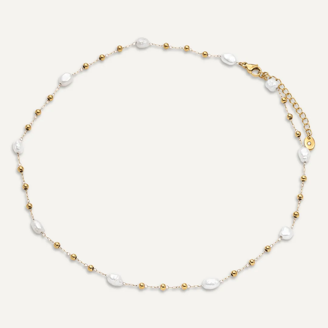 Vibes | Golden Harmony Beaded Pearl Necklace | 18K Gold-Plated