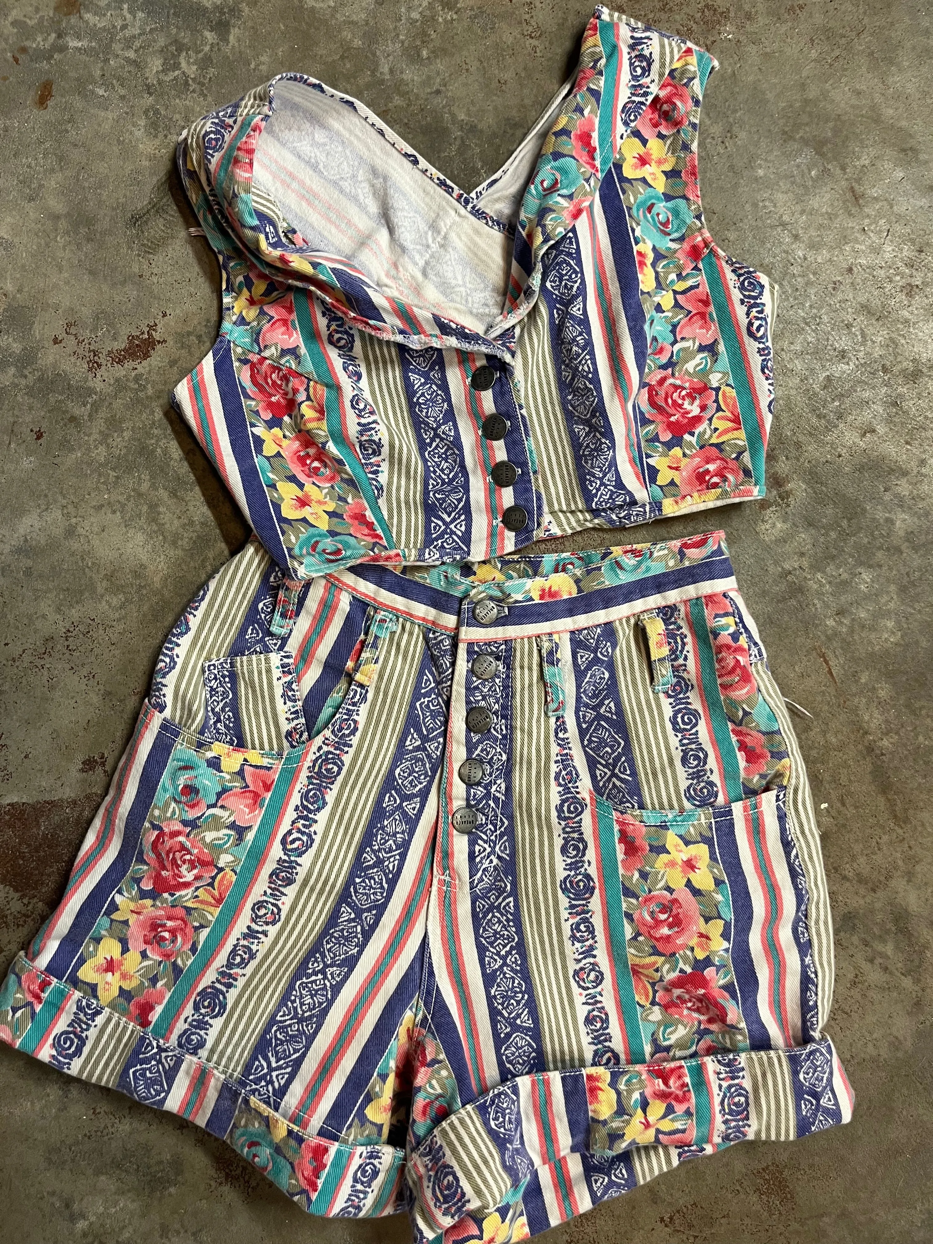 Vintage 90s Crop Top and High Waisted Shorts Denim 2 Piece Set