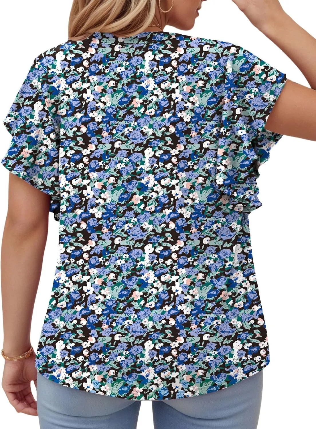 VISLILY Womens-Plus-Size-Summer-Tops Flowy Ruffle Short Sleeve T Shirts Cute Notched V Neck Tunics Casual Blouses Tee XL-5XL