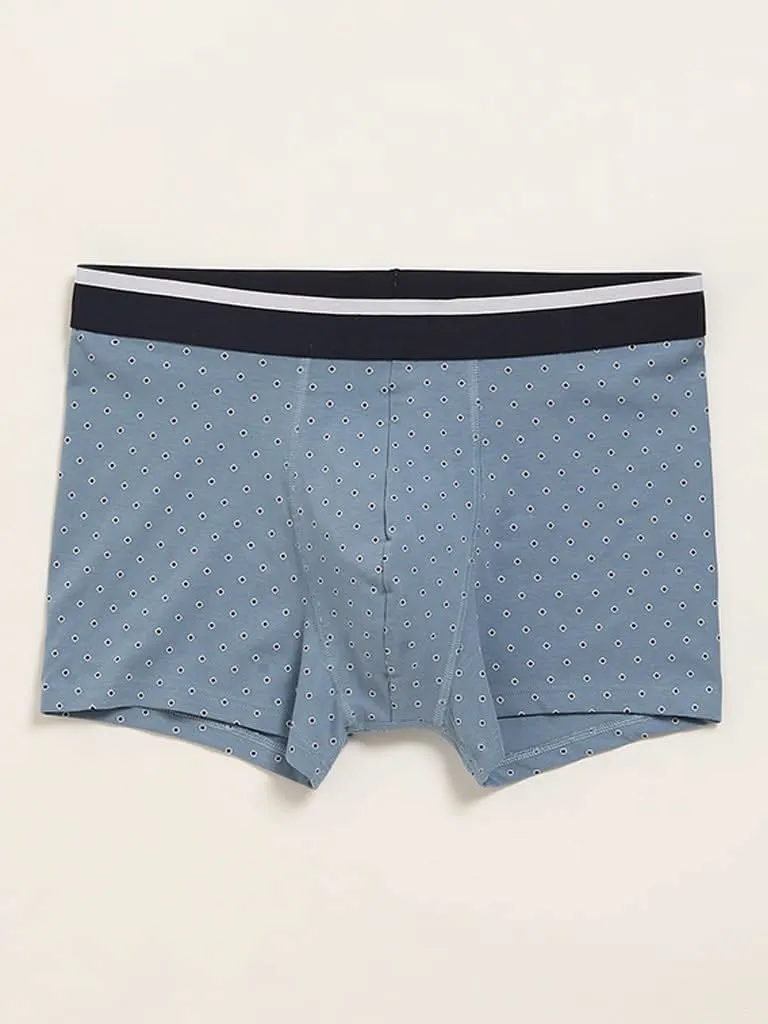 WES Lounge Light Blue Cotton Blend Relaxed Fit Trunks - Pack of 3