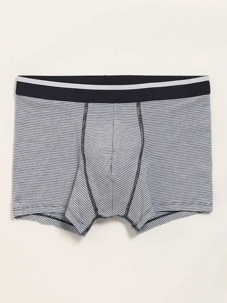 WES Lounge Light Blue Cotton Blend Relaxed Fit Trunks - Pack of 3