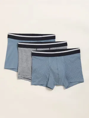 WES Lounge Light Blue Cotton Blend Relaxed Fit Trunks - Pack of 3