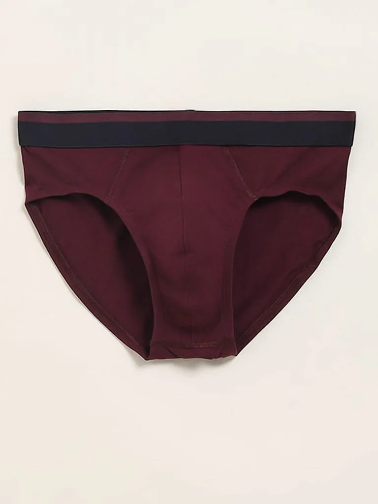 WES Lounge Wine Printed Cotton Blend Relaxed Fit Briefs - Pack of 3
