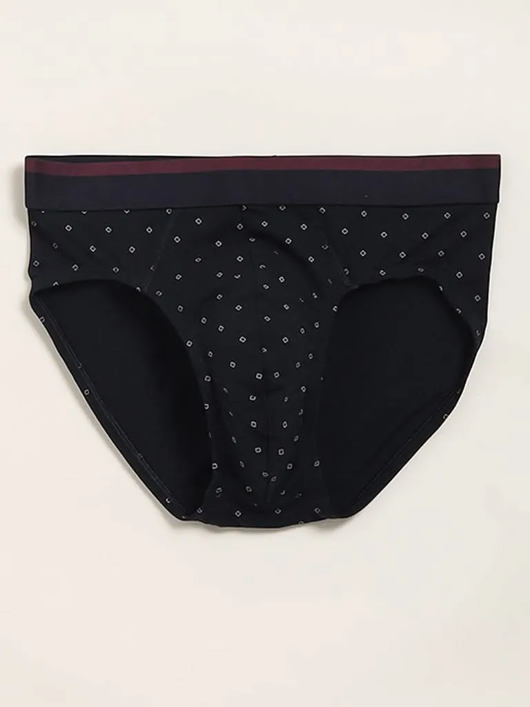 WES Lounge Wine Printed Cotton Blend Relaxed Fit Briefs - Pack of 3
