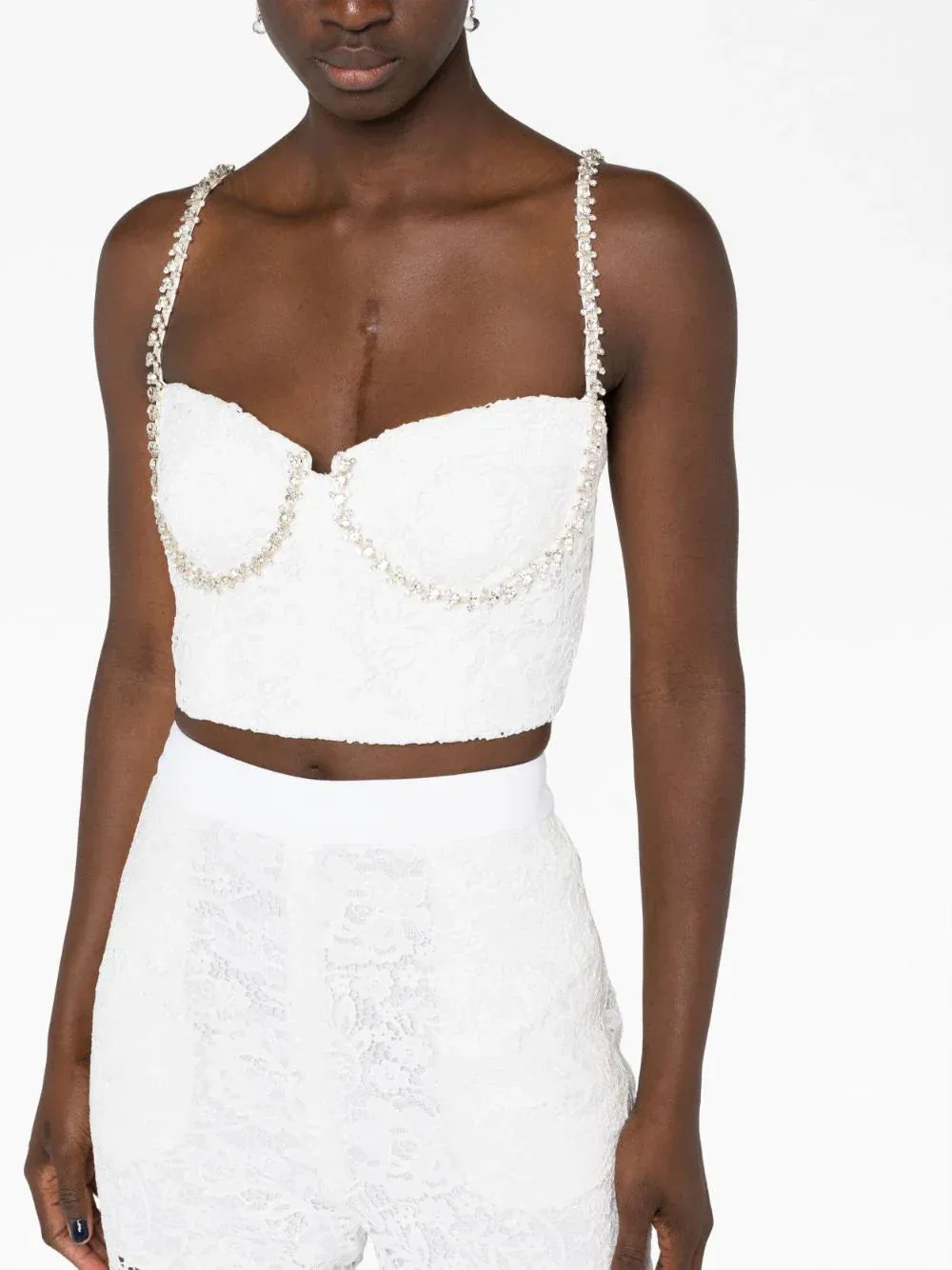 White Cord Lace Diamante Top