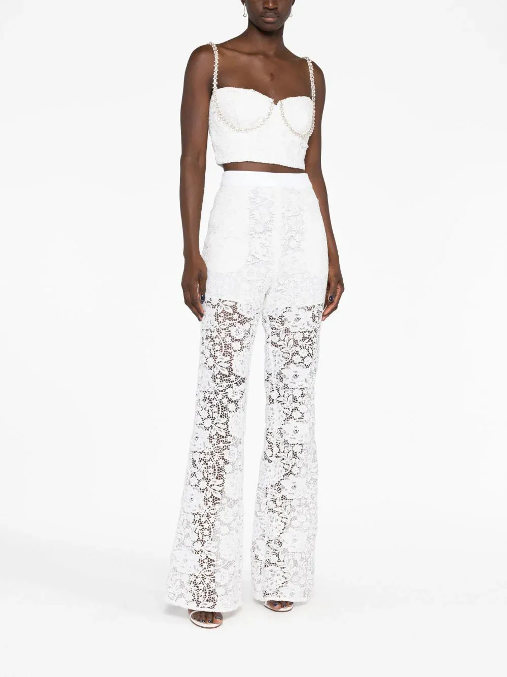White Cord Lace Diamante Top