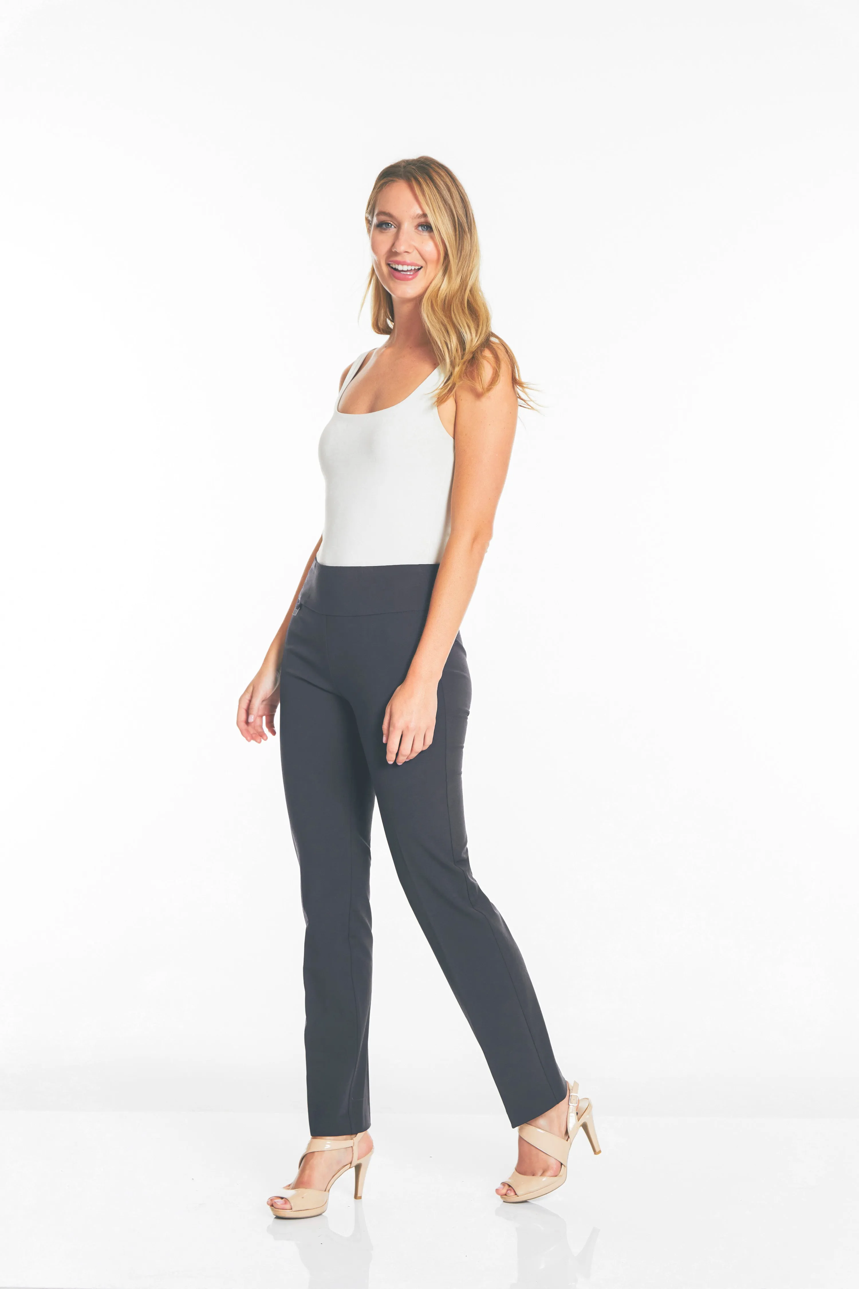 WIDE BAND PULL ON RELAXED LEG PANT - Intense Grey