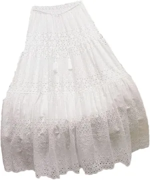 Women's Hollow Lace Skirt Solid Color A-Line High Waist Midi Skirt